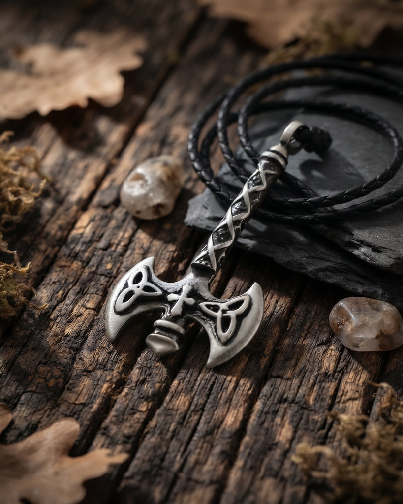 New Battle Axe Silver Pewter Charm Necklace Pendant Jewelry