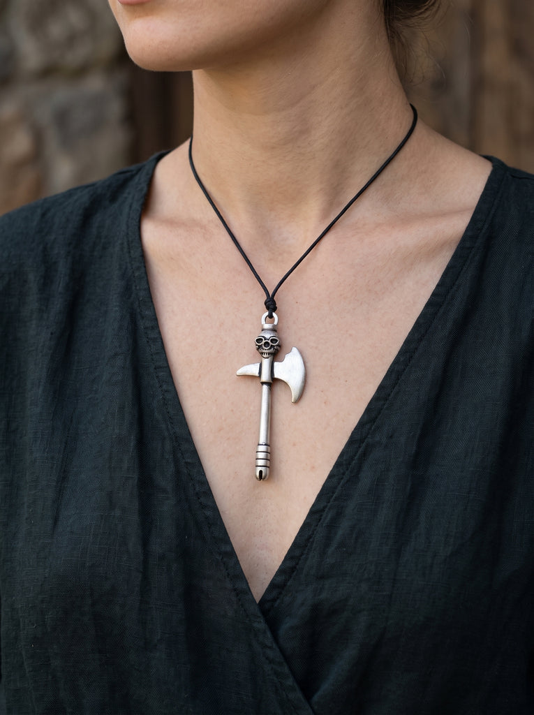 New Battle Axe Silver Pewter Charm Necklace Pendant Jewelry
