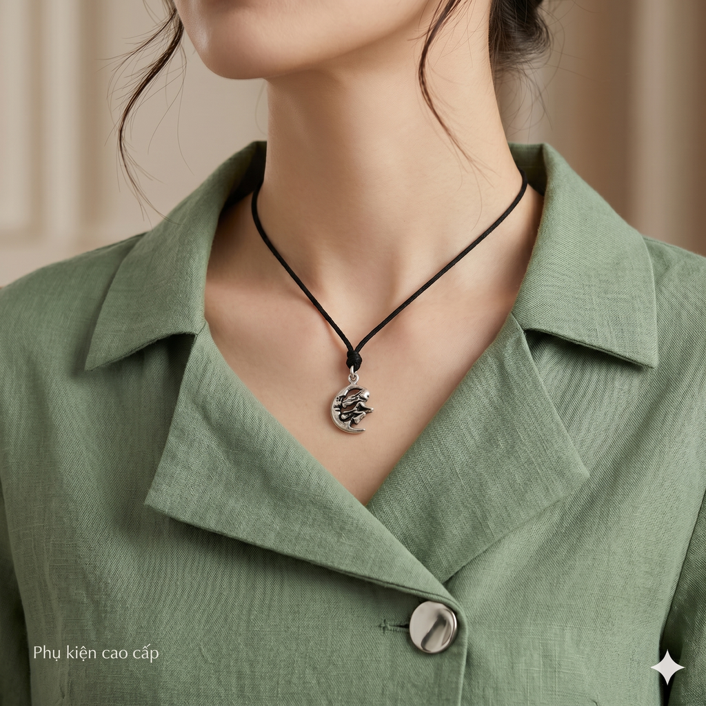 Witch Moon Handmade Gold Brass Silver Pewter Charm Necklace Pendant Jewelry