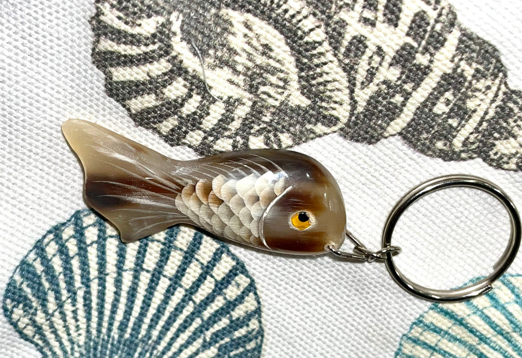 Unique Vietnamese Buffalo Horn Carved Goldfish Keychain