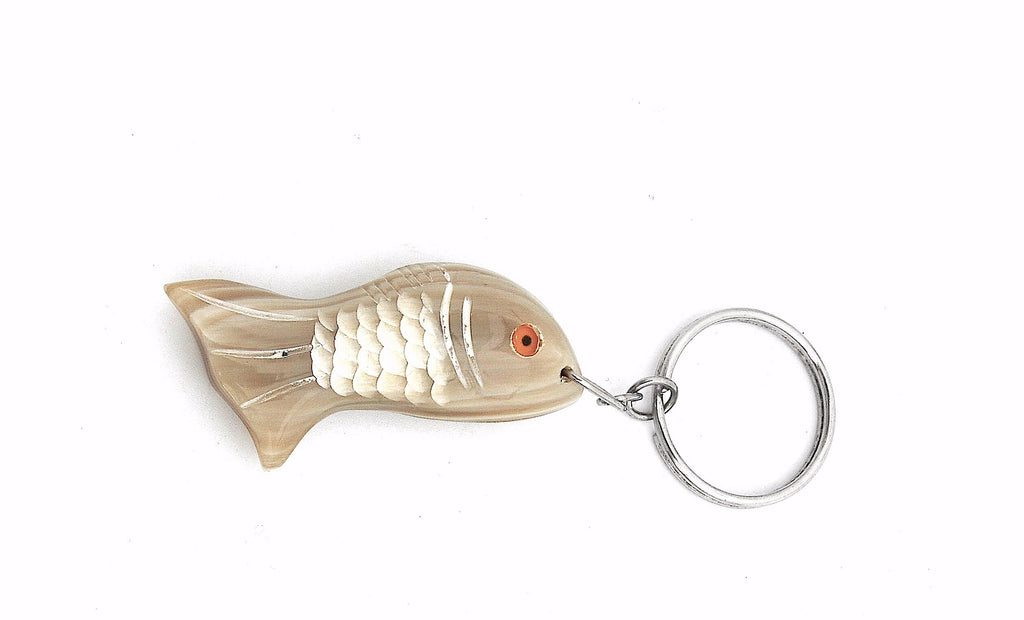 Unique Vietnamese Buffalo Horn Carved Goldfish Keychain