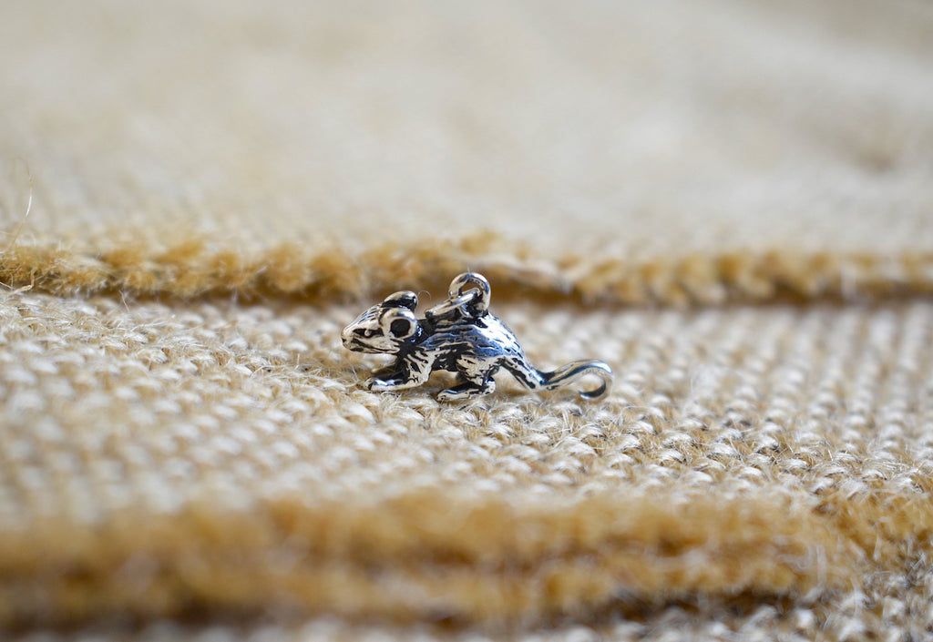 Cute Rat 92.5 Sterling Silver Gold Brass Charm Necklace Pendant Jewelry