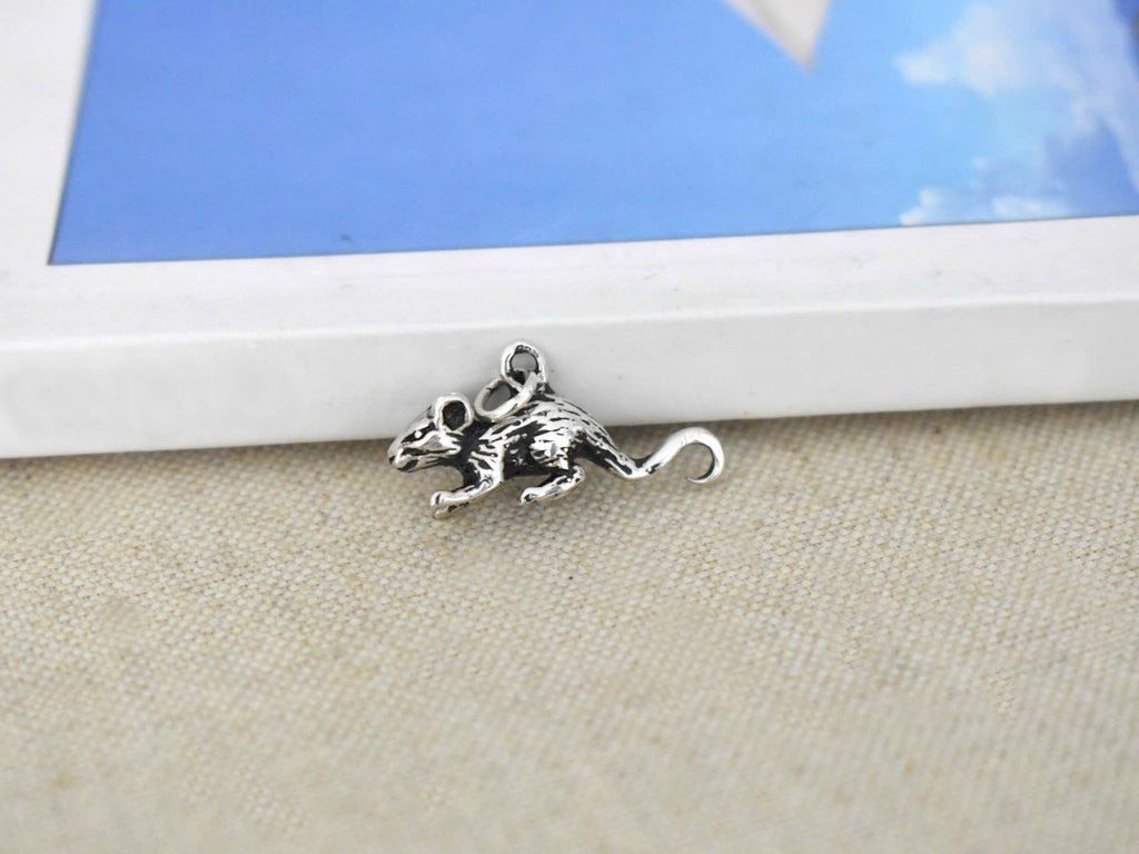 Cute Rat 92.5 Sterling Silver Gold Brass Charm Necklace Pendant Jewelry