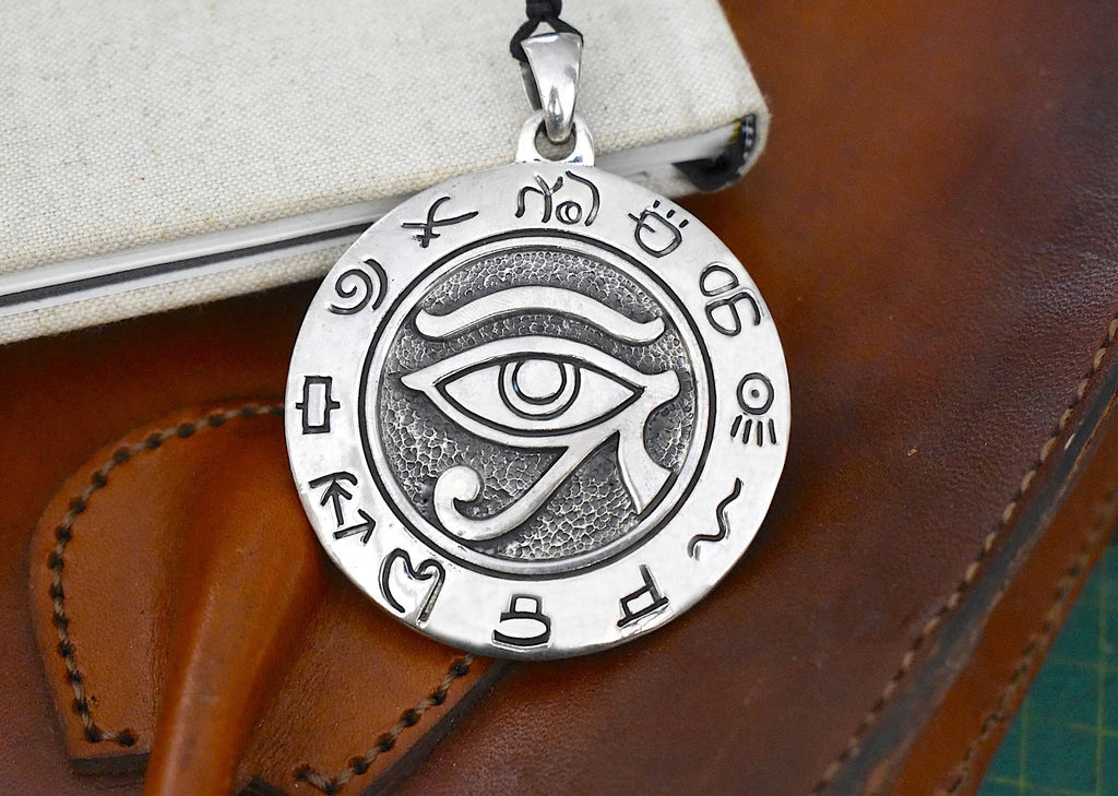 Classic Egyptian Eye of Ra Horus Medium Size 92.5 Sterling Silver Charm Necklace Pendant