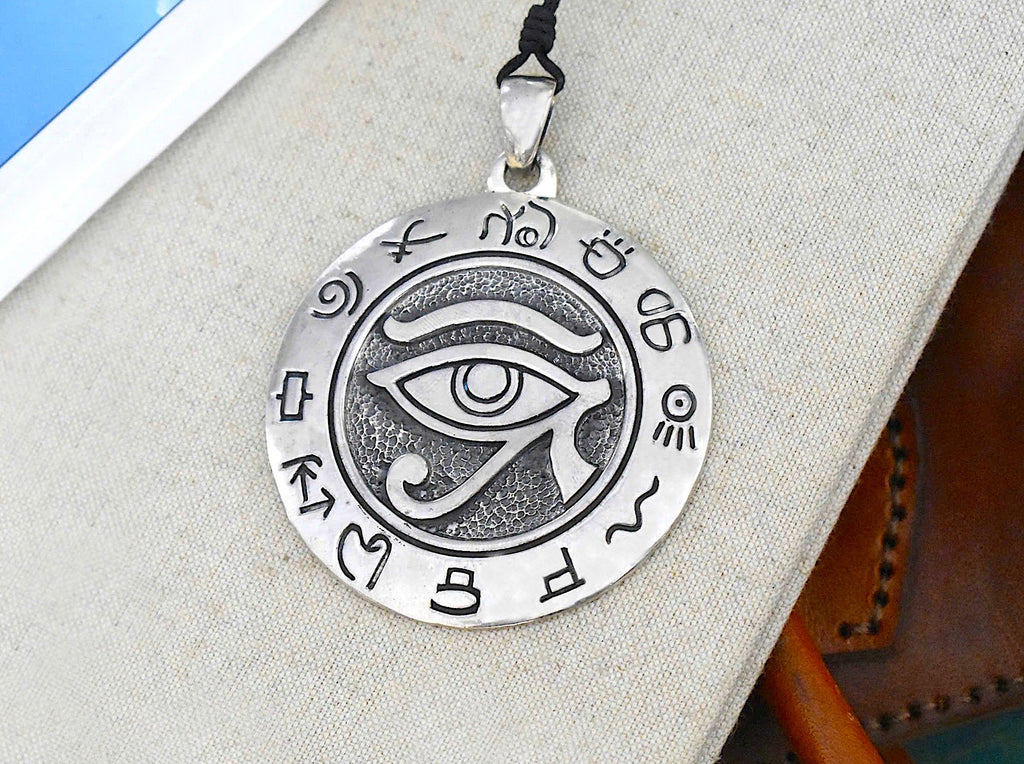 Classic Egyptian Eye of Ra Horus Medium Size 92.5 Sterling Silver Charm Necklace Pendant