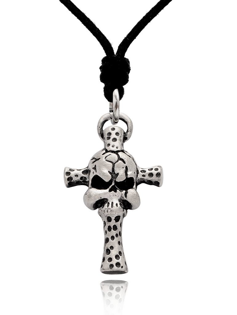 Cross & Skull Silver Pewter Charm Necklace Pendant Jewelry