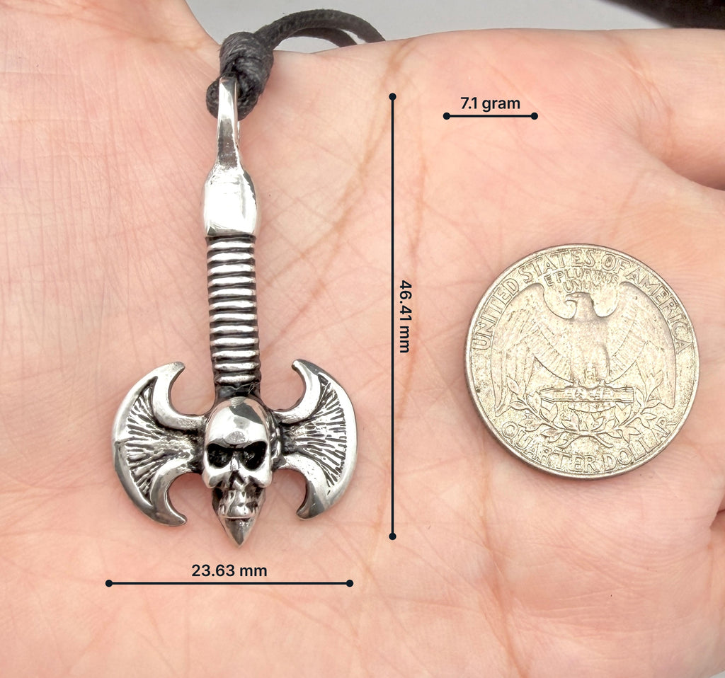 New Battle Axe Silver Pewter Charm Necklace Pendant Jewelry