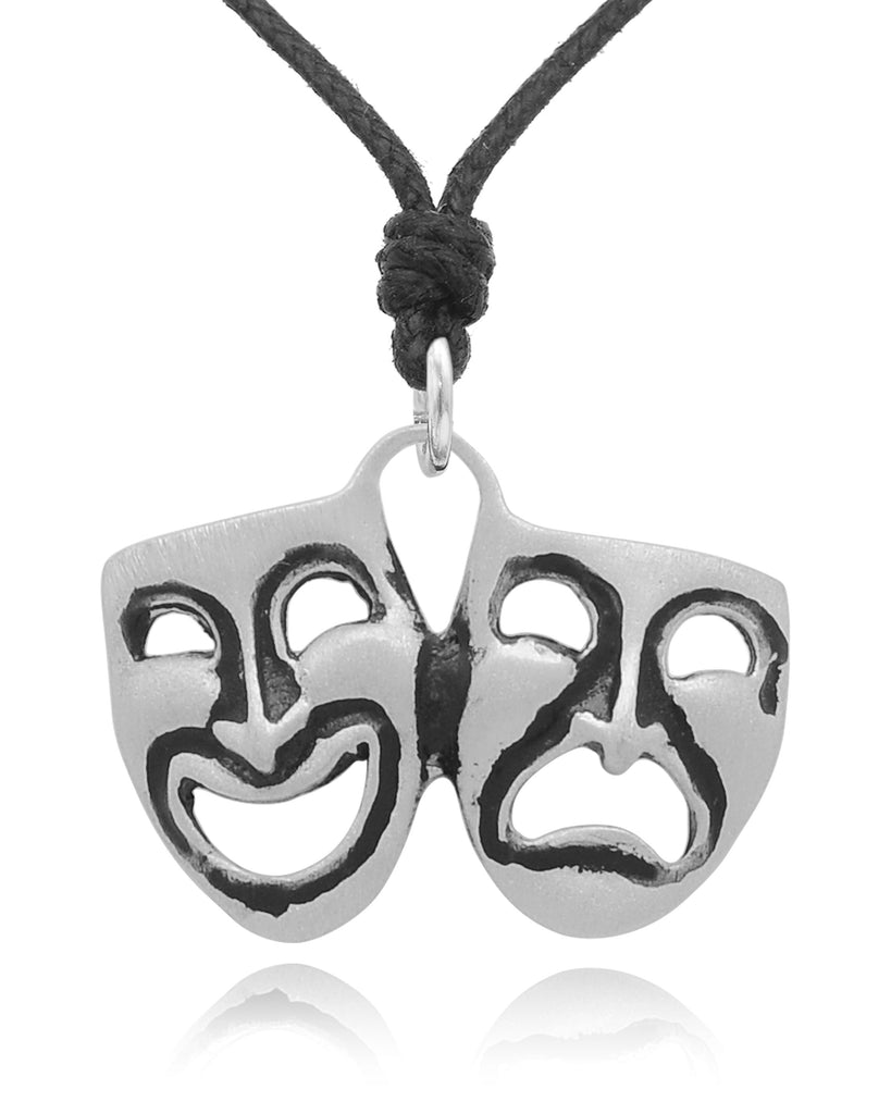 Drama Theater Masks Silver Pewter Gold Brass Necklace Pendant Jewelry