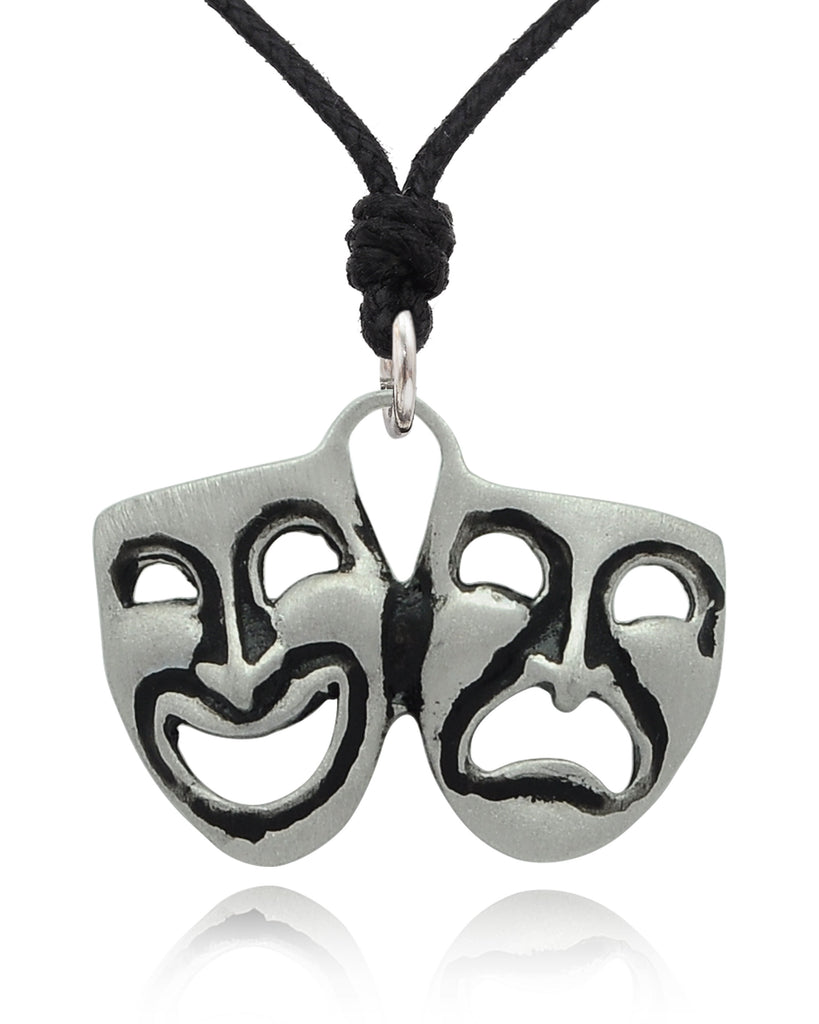 Drama Theater Masks Silver Pewter Gold Brass Necklace Pendant Jewelry