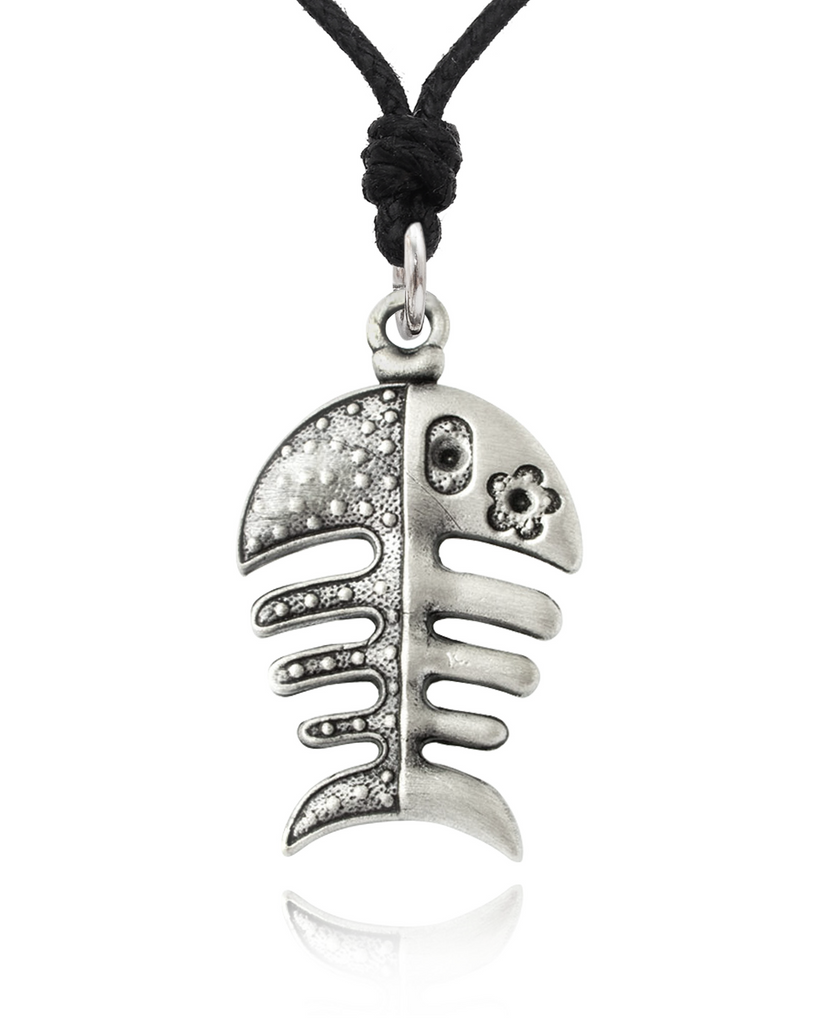 Flower Fish Skeleton Silver Pewter Charm Necklace Pendant Jewelry