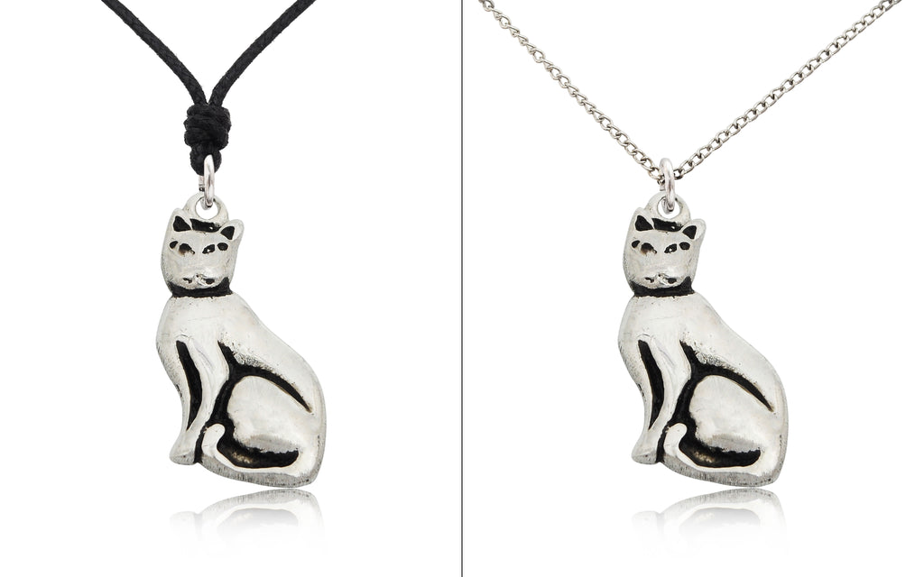New Cat Sheba Silver Pewter Sterling Silver Gold Brass Charm Necklace Pendant Jewelry