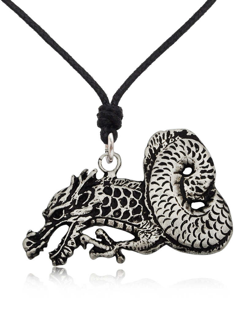 Spiral Tail Dragon Silver Pewter Gold Brass Charm Necklace Pendant Jewelry