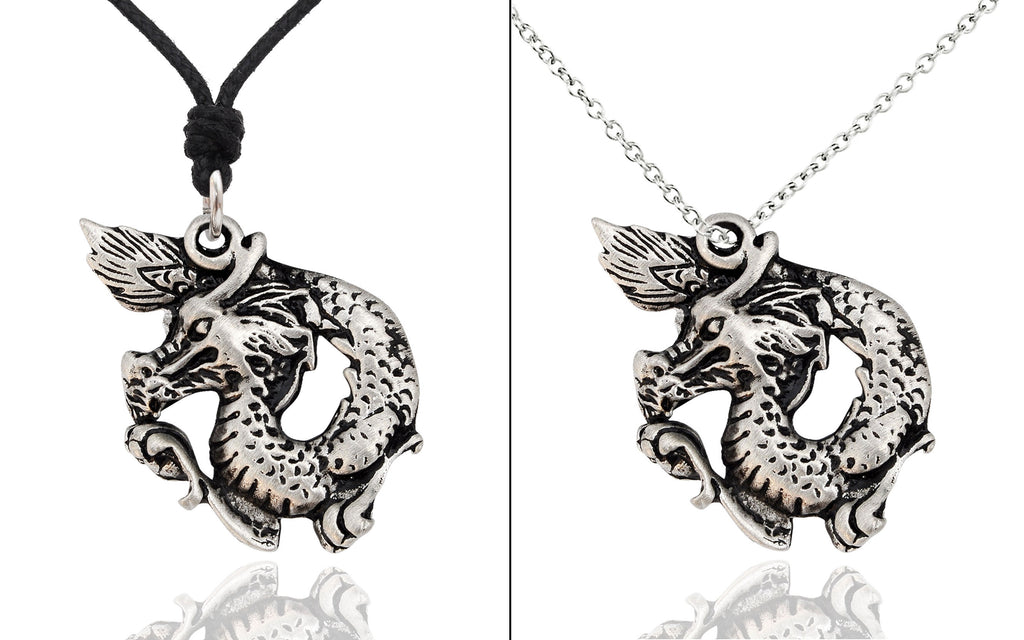 Cute Handmade Dragon Sword Silver Pewter Charm Necklace Pendant Jewelry