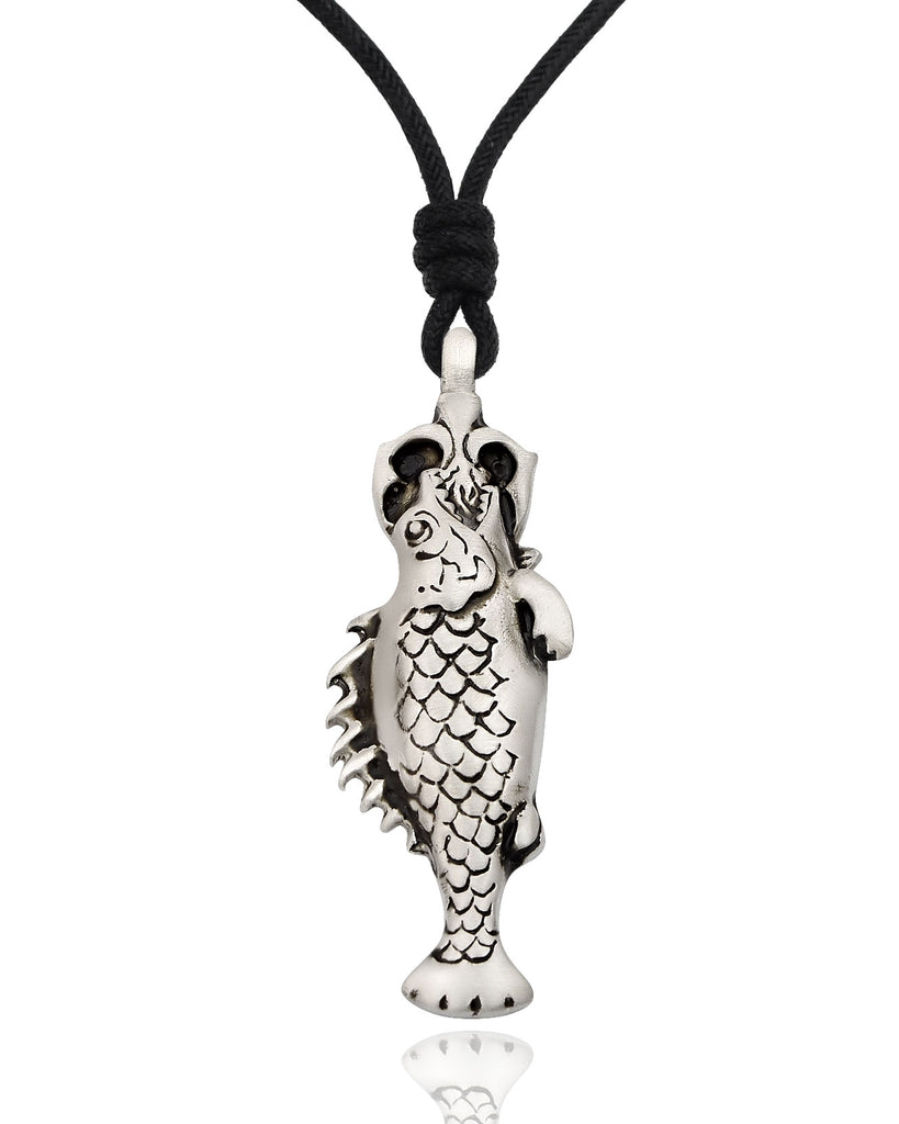 Fish Swallowing Sword Silver Pewter Gold Brass Charm Necklace Pendant Jewelry