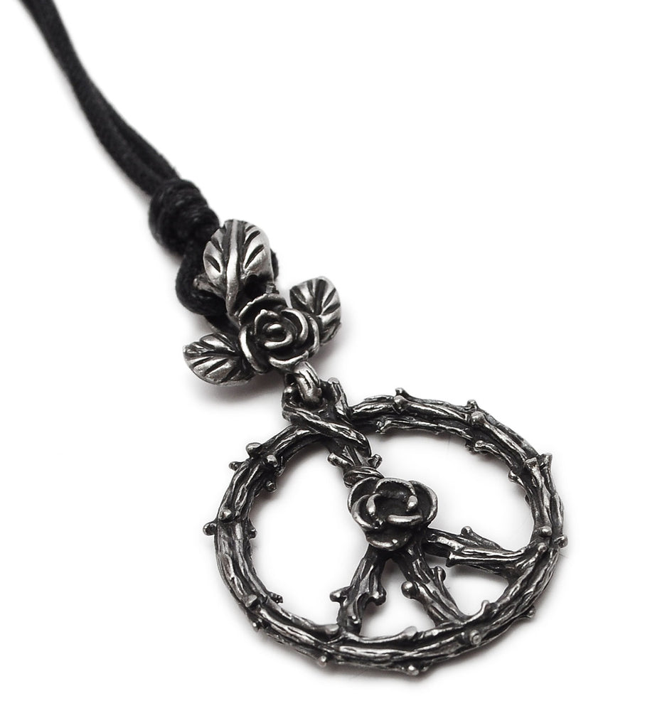 Peace Sign Roses Handmade Pewter Gold Brass Necklace Pendant Jewelry