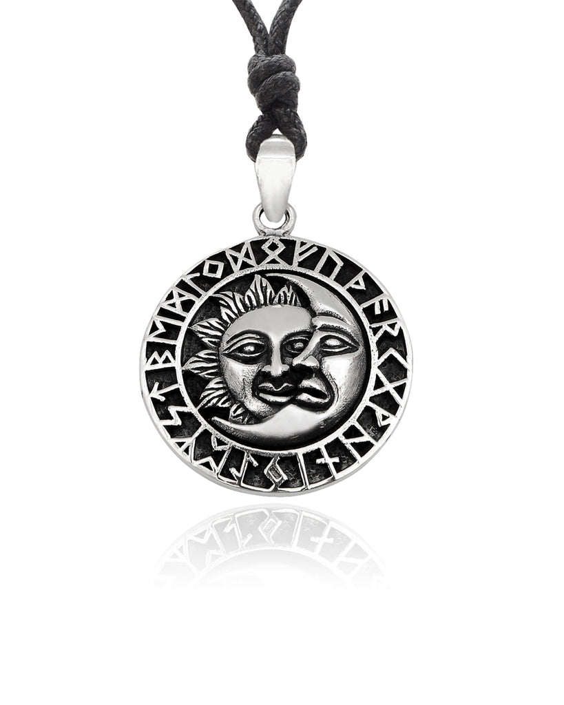 Sun Moon YinYang Runes Runic Sterling Silver Brass Pewter Necklace Pendant Jewelry