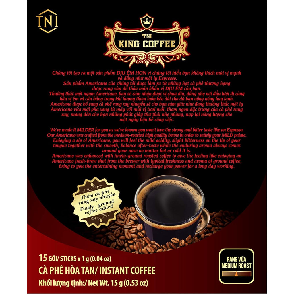 2 PACKS Americano Instant Vietnamese King Coffee (1 PACK = 15 Sticks x 1G)