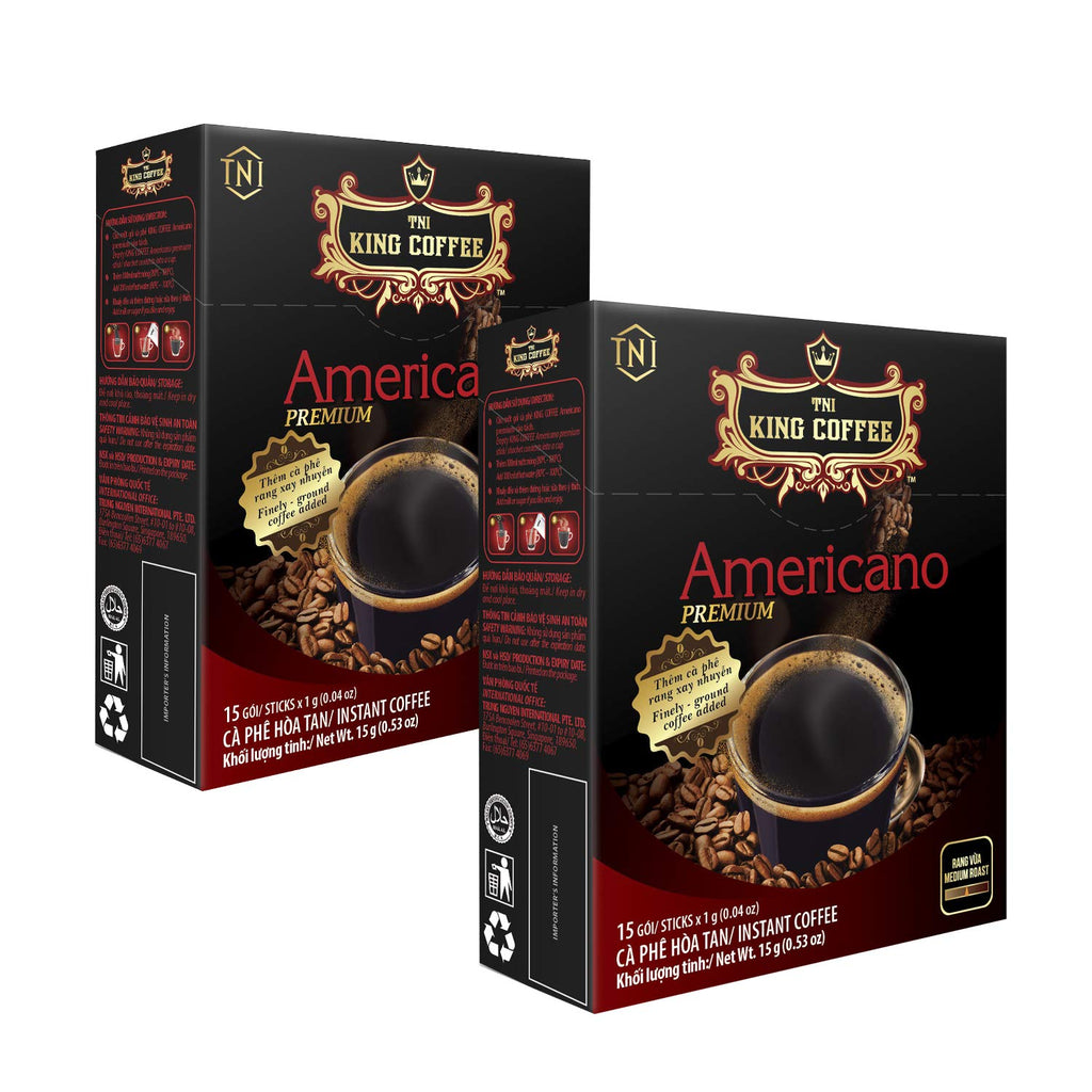 2 PACKS Americano Instant Vietnamese King Coffee (1 PACK = 15 Sticks x 1G)
