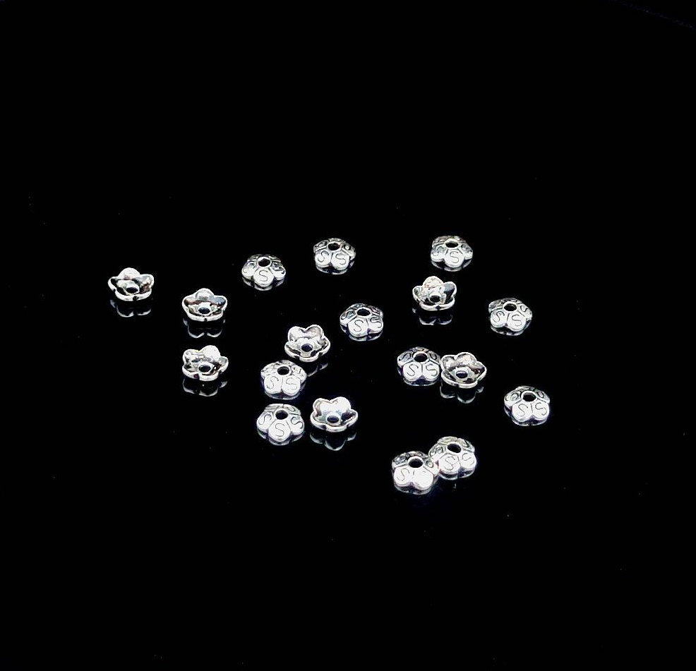 50 Pcs Handmade 92.5 Sterling Silver Flower Bead Caps Jewelry Making Supplies