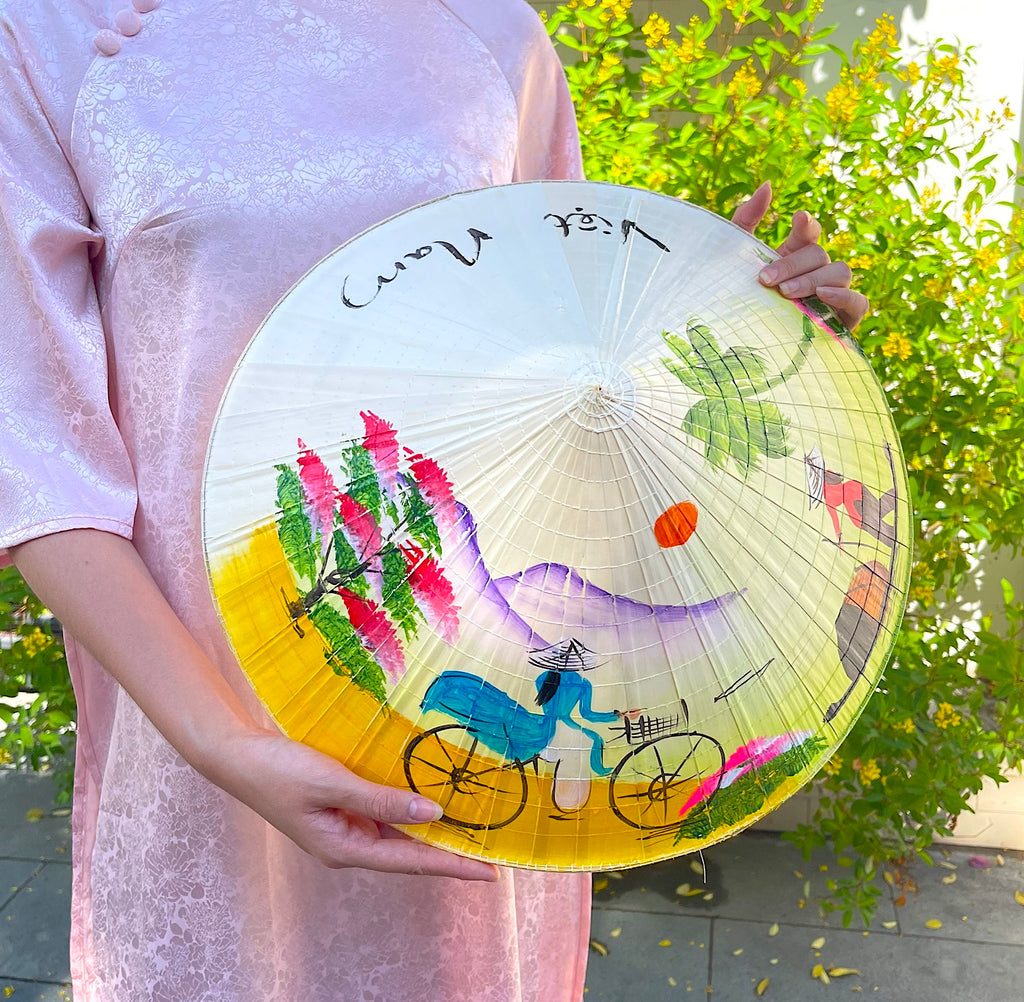 Genuine Hand-Painted Non La Leaf Vietnamese Conical Hat Asian Farming Traditional
