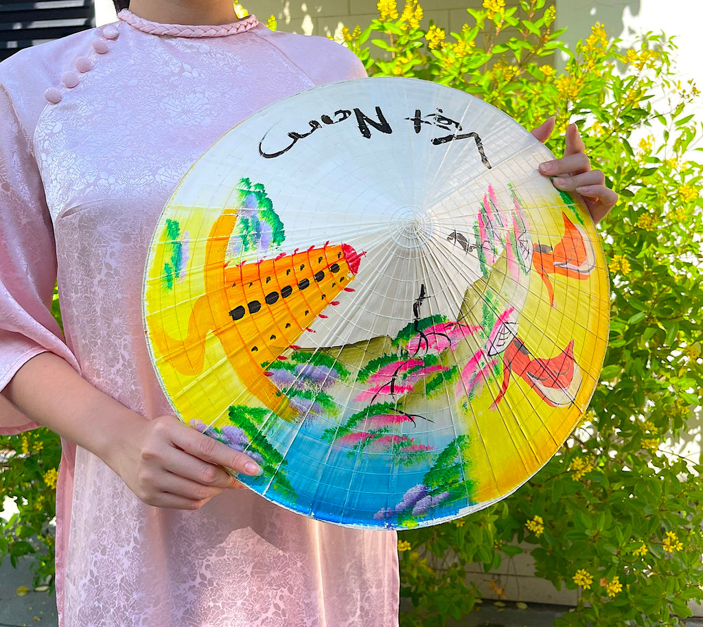 Genuine Hand-Painted Non La Leaf Vietnamese Conical Hat Asian Farming Traditional