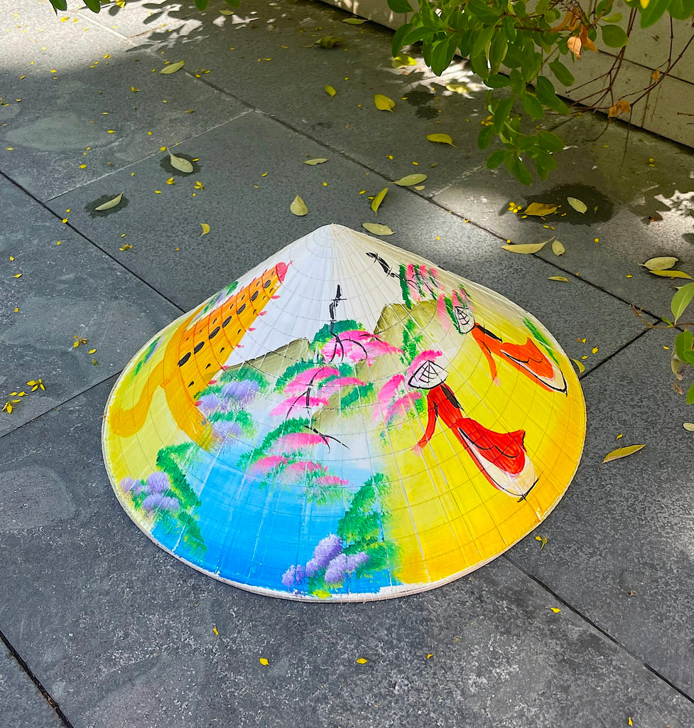 Genuine Hand-Painted Non La Leaf Vietnamese Conical Hat Asian Farming Traditional