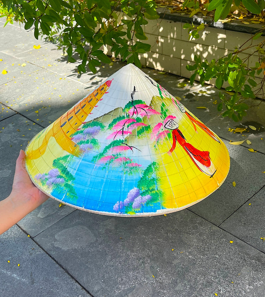 Genuine Hand-Painted Non La Leaf Vietnamese Conical Hat Asian Farming Traditional