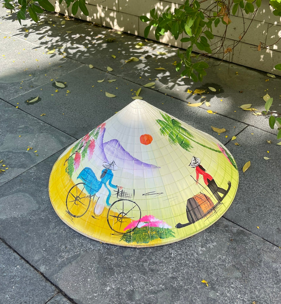 Genuine Hand-Painted Non La Leaf Vietnamese Conical Hat Asian Farming Traditional