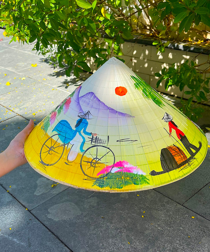 Genuine Hand-Painted Non La Leaf Vietnamese Conical Hat Asian Farming Traditional