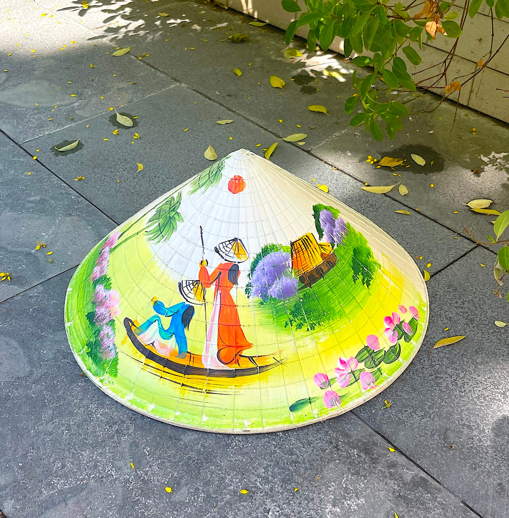 Genuine Hand-Painted Non La Leaf Vietnamese Conical Hat Asian Farming Traditional