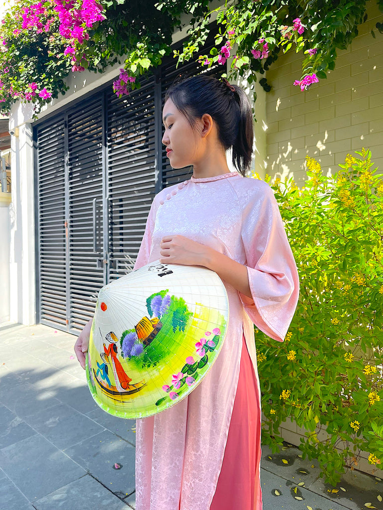 Genuine Hand-Painted Non La Leaf Vietnamese Conical Hat Asian Farming Traditional