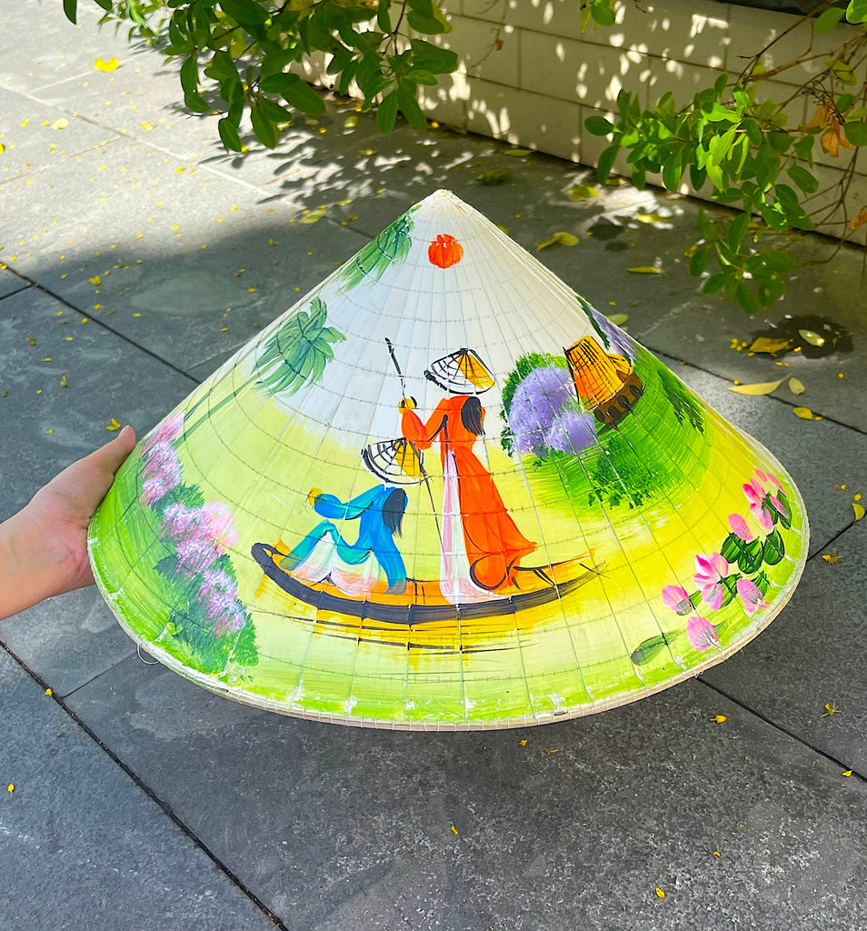 Genuine Hand-Painted Non La Leaf Vietnamese Conical Hat Asian Farming Traditional