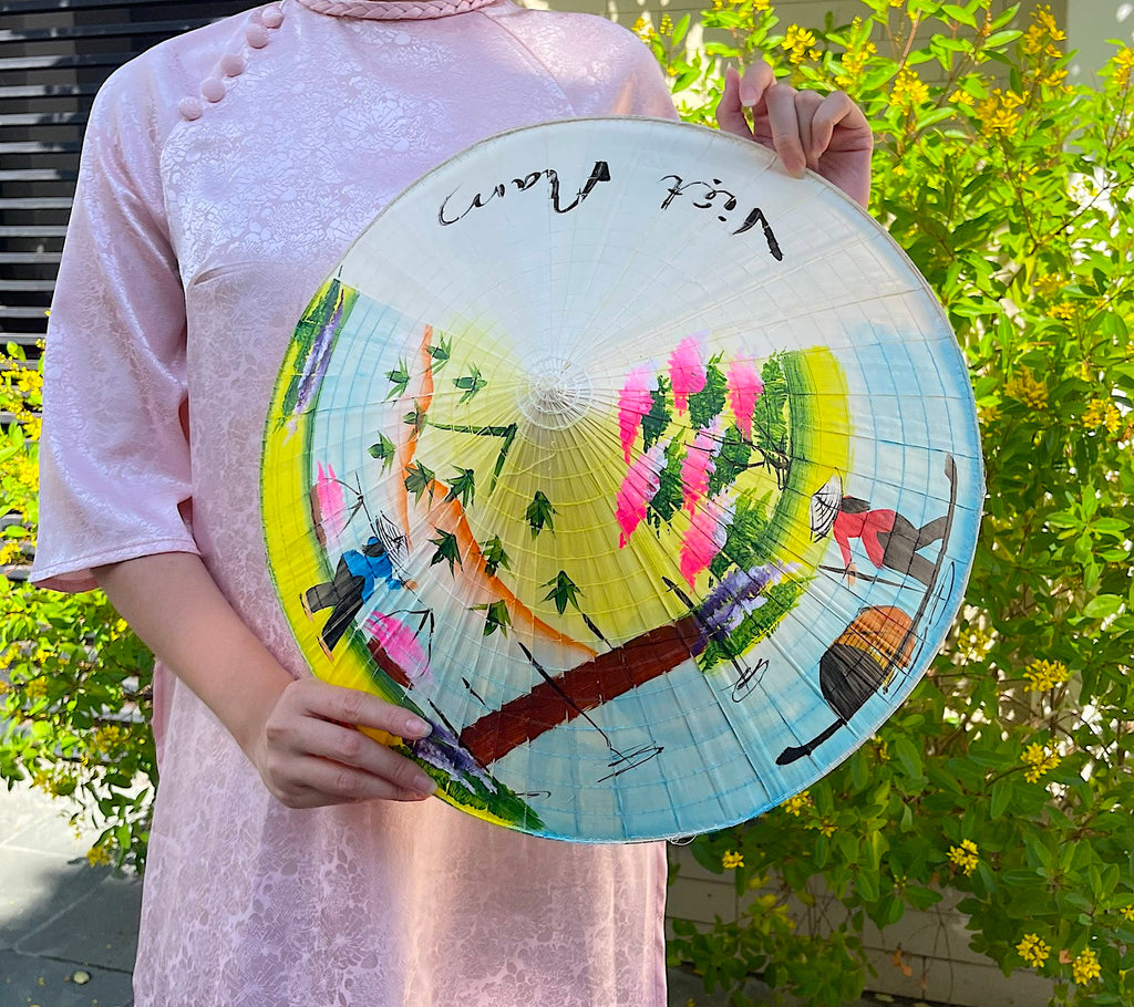 Genuine Hand-Painted Non La Leaf Vietnamese Conical Hat Asian Farming Traditional
