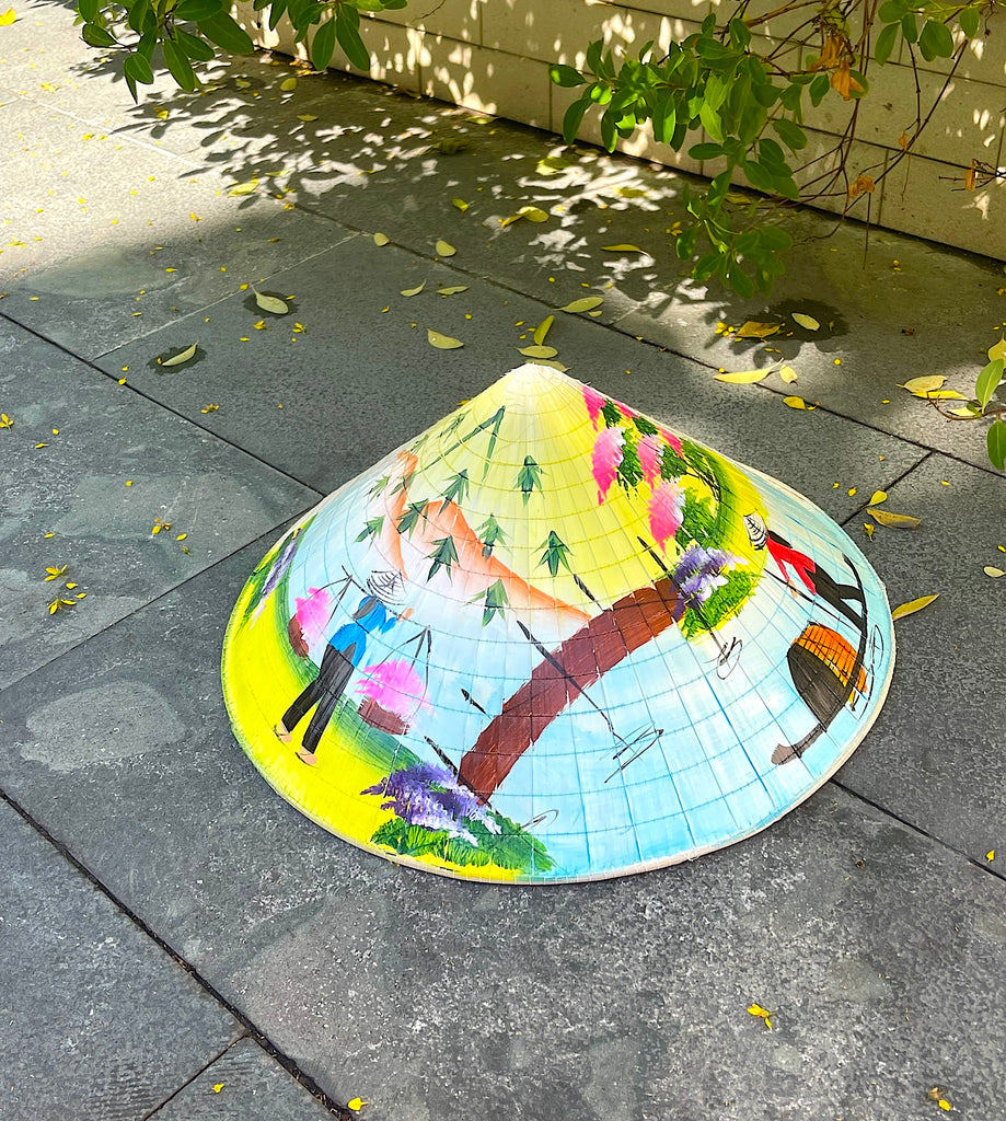 Genuine Hand-Painted Non La Leaf Vietnamese Conical Hat Asian Farming Traditional