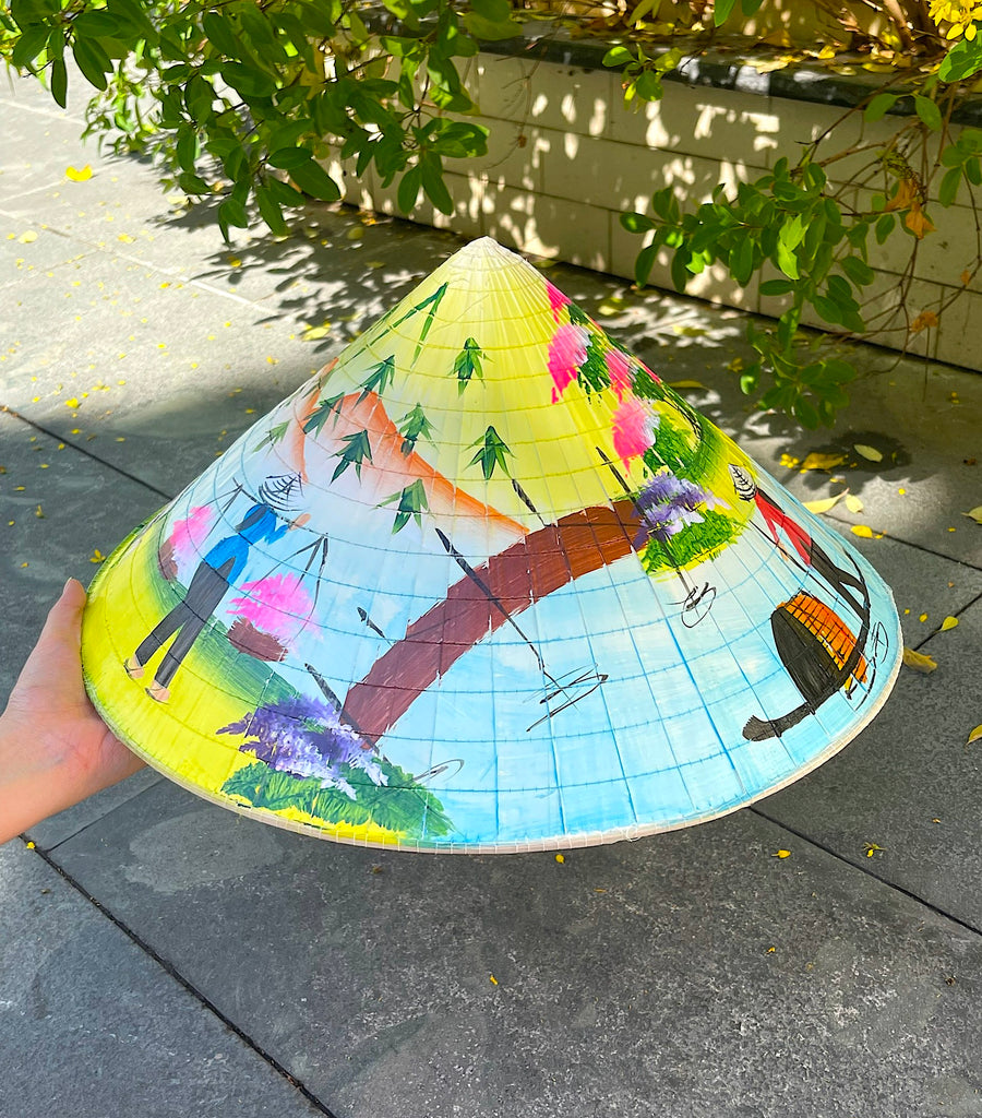 Genuine Hand-Painted Non La Leaf Vietnamese Conical Hat Asian Farming Traditional