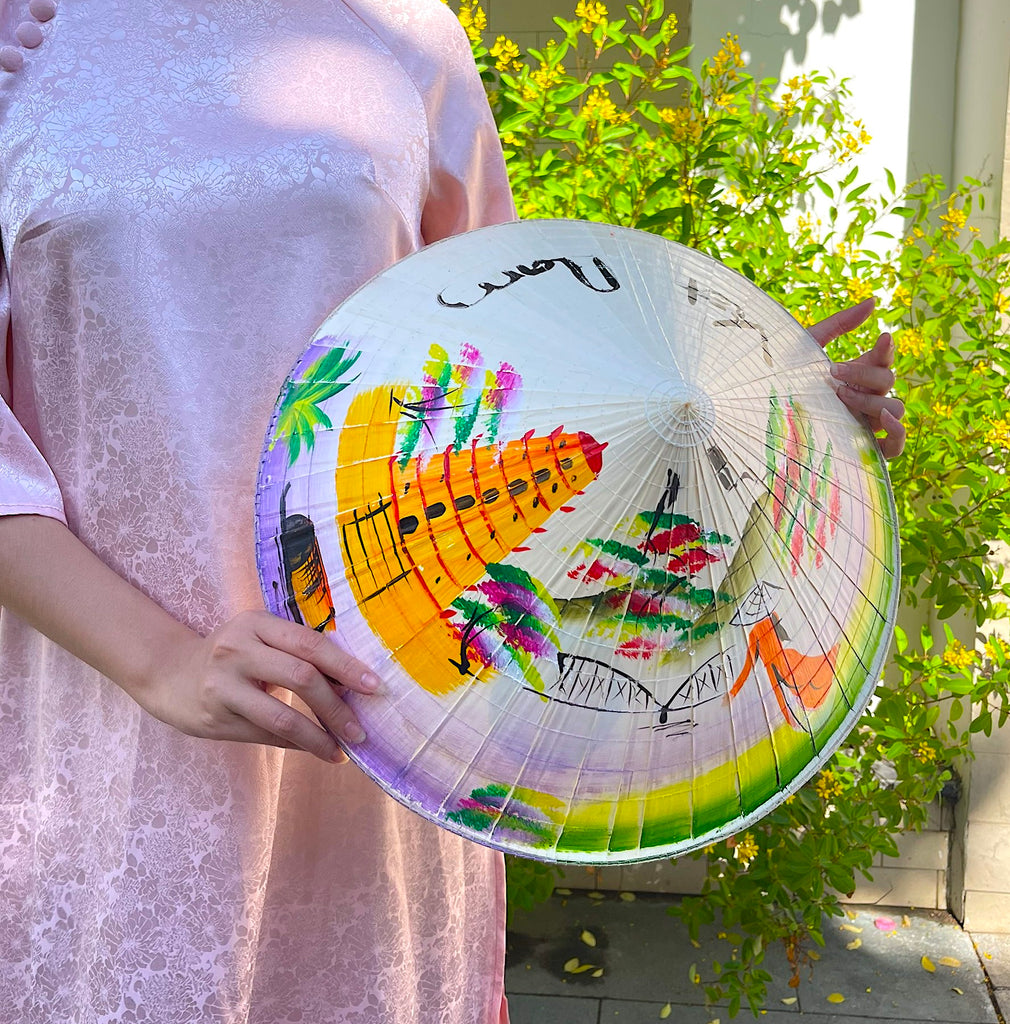 Genuine Hand-Painted Non La Leaf Vietnamese Conical Hat Asian Farming Traditional