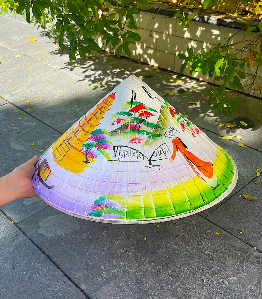 Genuine Hand-Painted Non La Leaf Vietnamese Conical Hat Asian Farming Traditional