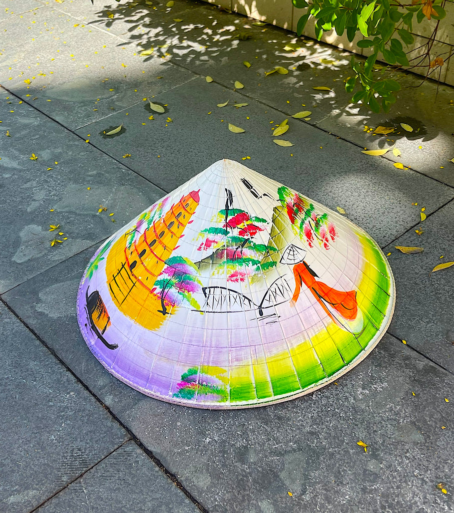 Genuine Hand-Painted Non La Leaf Vietnamese Conical Hat Asian Farming Traditional