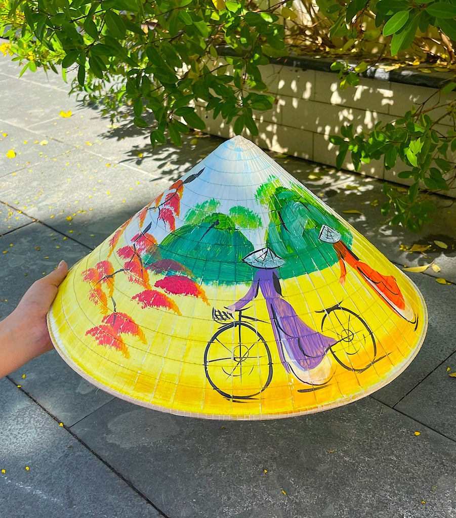 Genuine Hand-Painted Non La Leaf Vietnamese Conical Hat Asian Farming Traditional