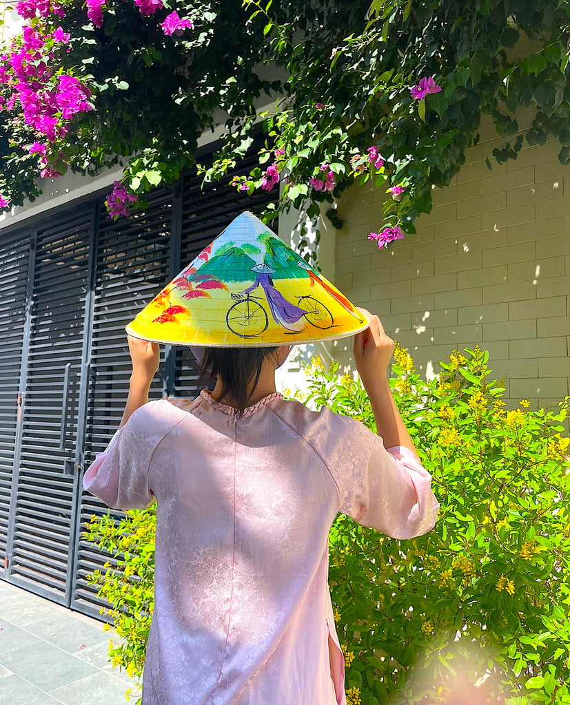 Genuine Hand-Painted Non La Leaf Vietnamese Conical Hat Asian Farming Traditional