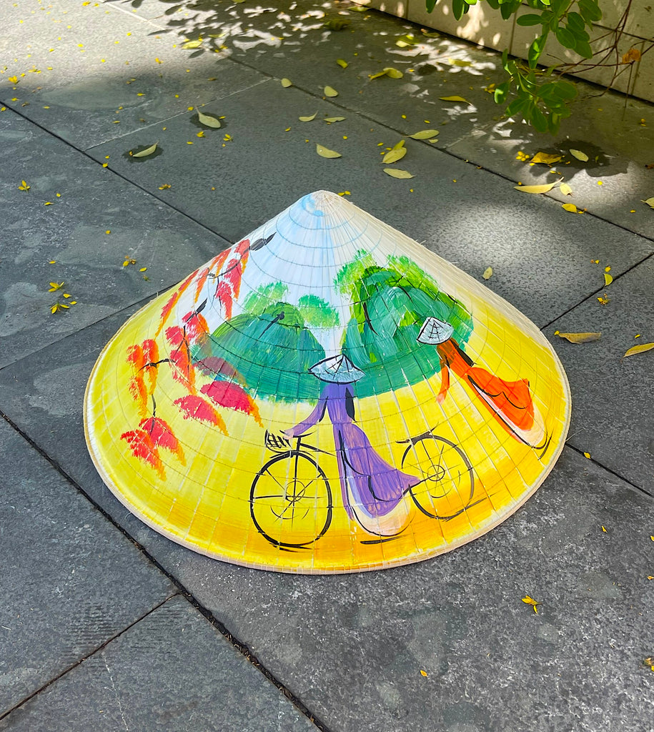 Genuine Hand-Painted Non La Leaf Vietnamese Conical Hat Asian Farming Traditional