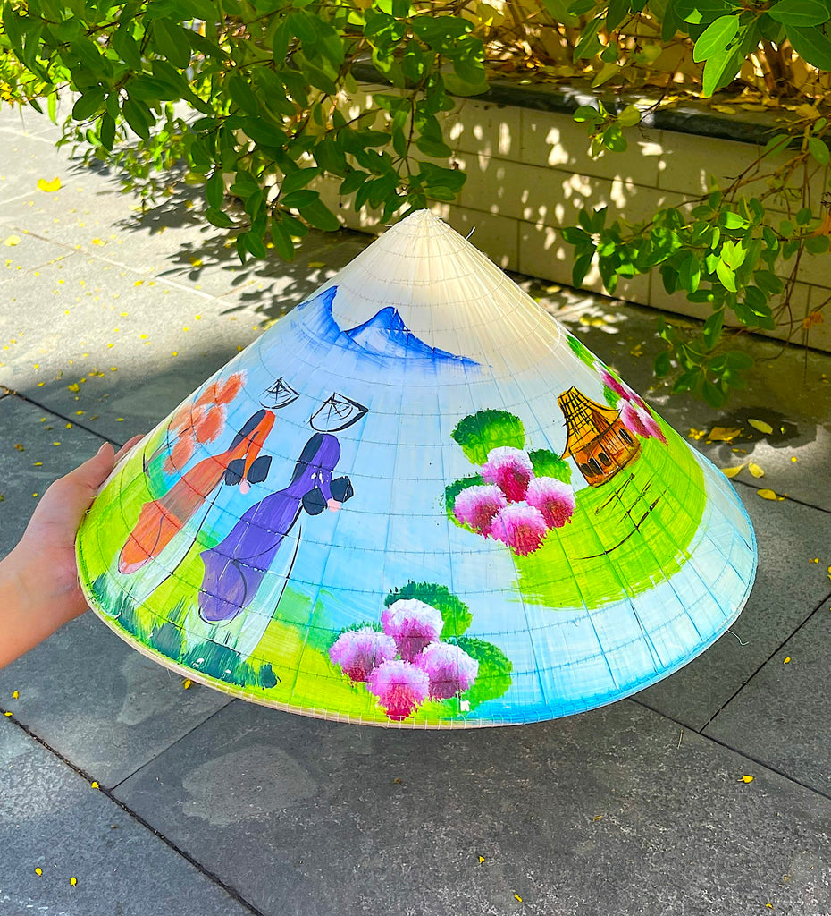 Genuine Hand-Painted Non La Leaf Vietnamese Conical Hat Asian Farming Traditional