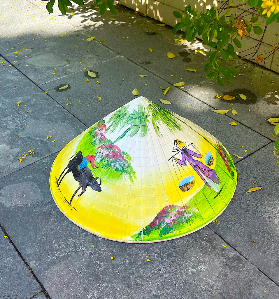 Genuine Hand-Painted Non La Leaf Vietnamese Conical Hat Asian Farming Traditional