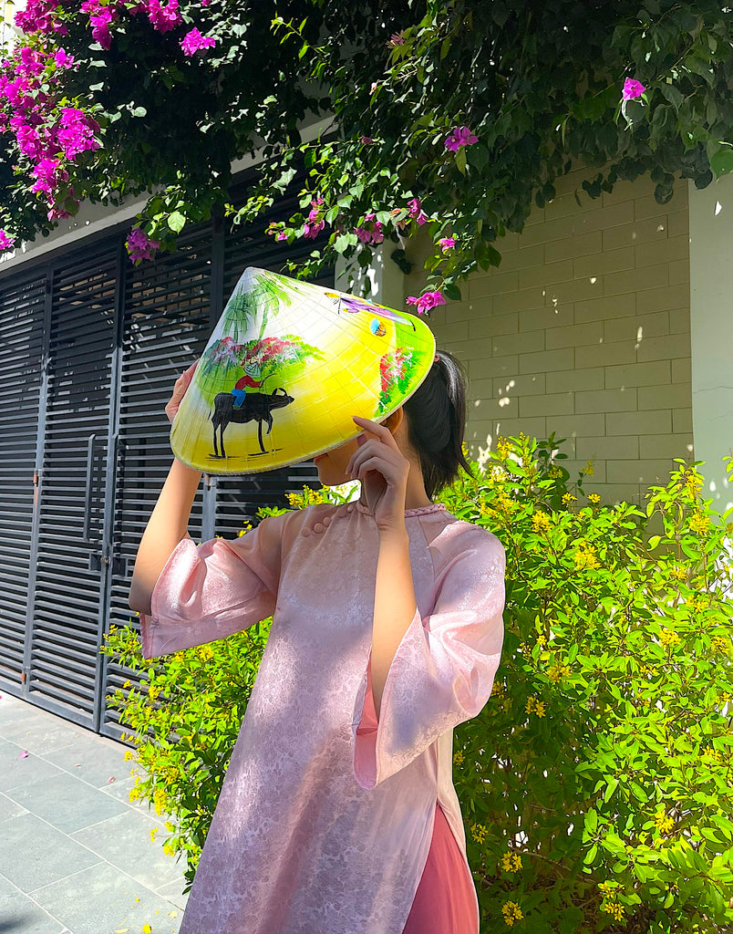 Genuine Hand-Painted Non La Leaf Vietnamese Conical Hat Asian Farming Traditional