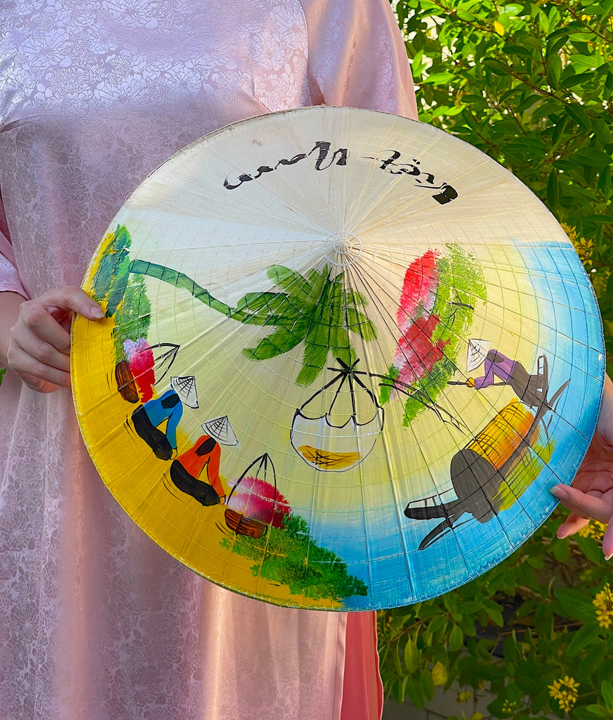 Genuine Hand-Painted Non La Leaf Vietnamese Conical Hat Asian Farming Traditional