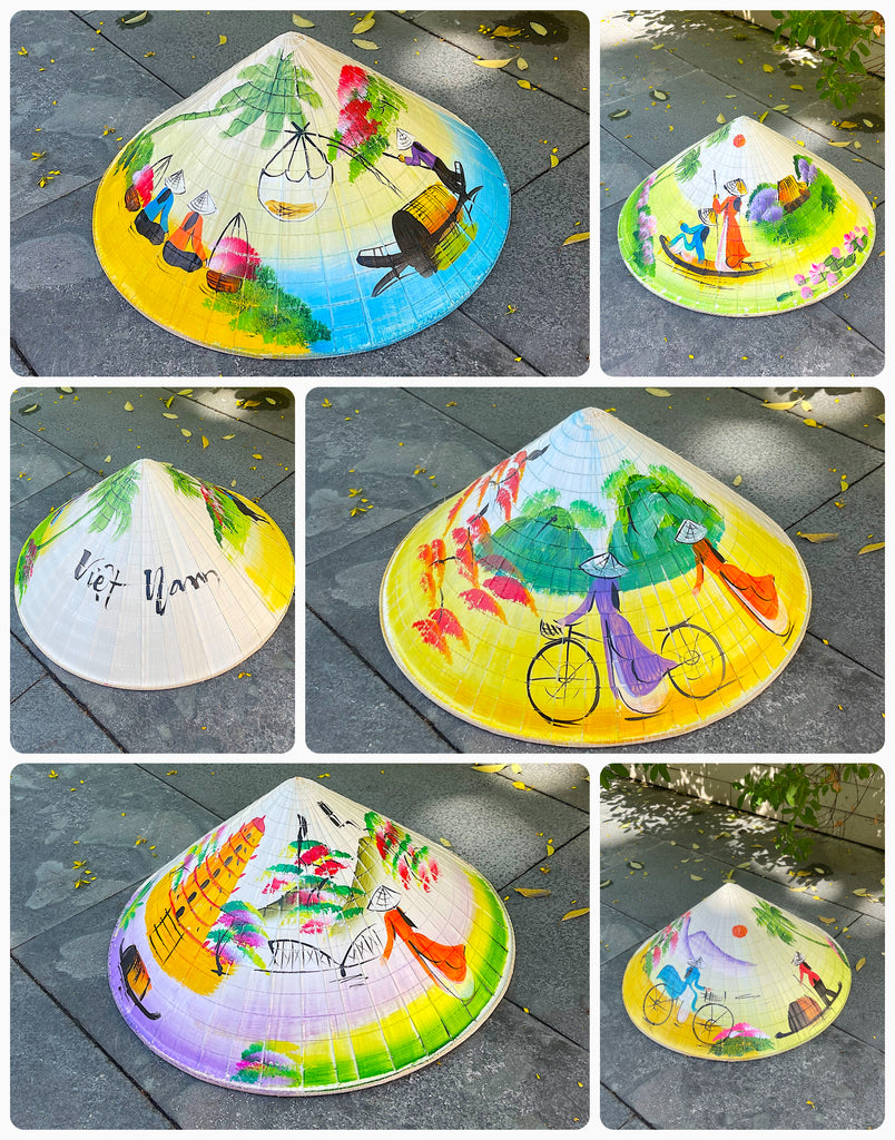 Genuine Hand-Painted Non La Leaf Vietnamese Conical Hat Asian Farming Traditional