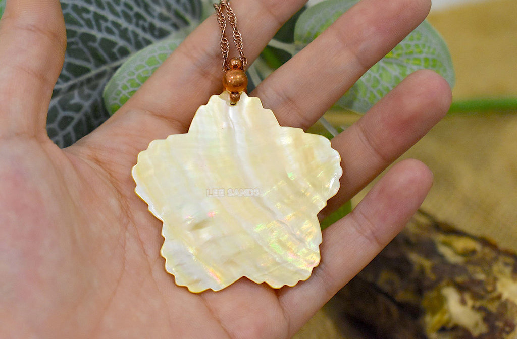 Vintage Carved Mother Of Pearl Shell Flower Necklace Pendant Jewelry