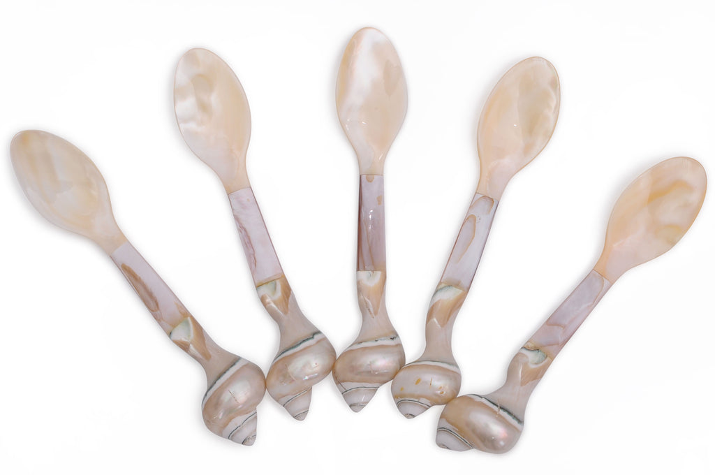 Large Mother of Pearl Shell Spoons Silverware Vietnam Organic Buffalo Horn