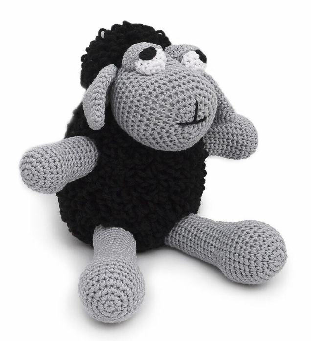 Fuzzy Black Sheep Handmade Amigurumi Stuffed Toy Knit Crochet Doll