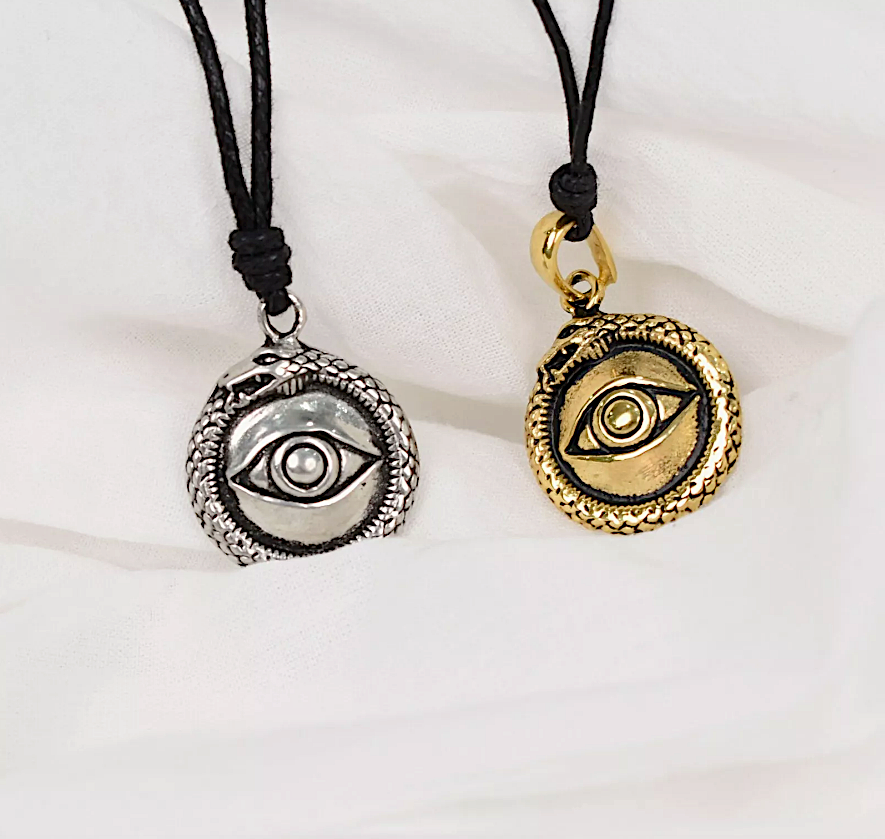Ancient Eye Ouroboros Silver Pewter Gold Brass Necklace Pendant Jewelry